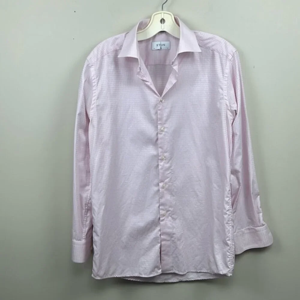ETON pink gingham button up dress shirt 39 15.5 cotton